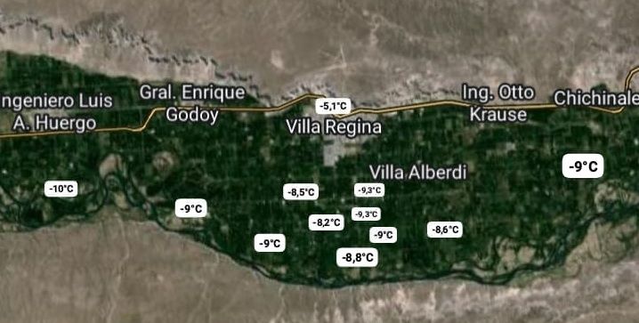 La temperatura llegó a -10°C en chacras del Alto Valle