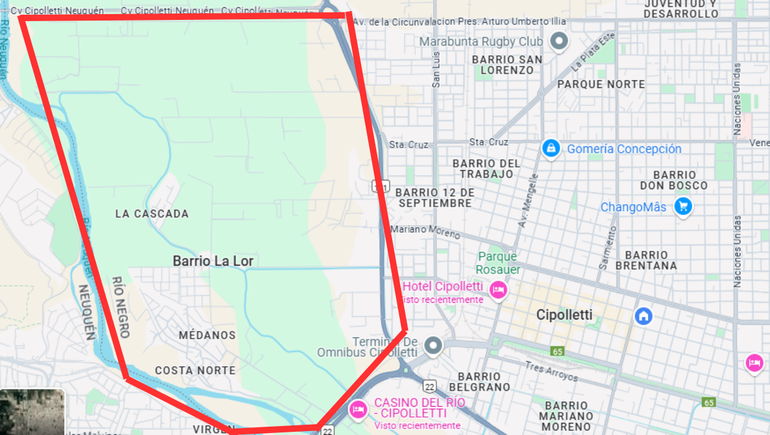 La zona denominada entre puentes, donde el Municipio planifica su urbanización.