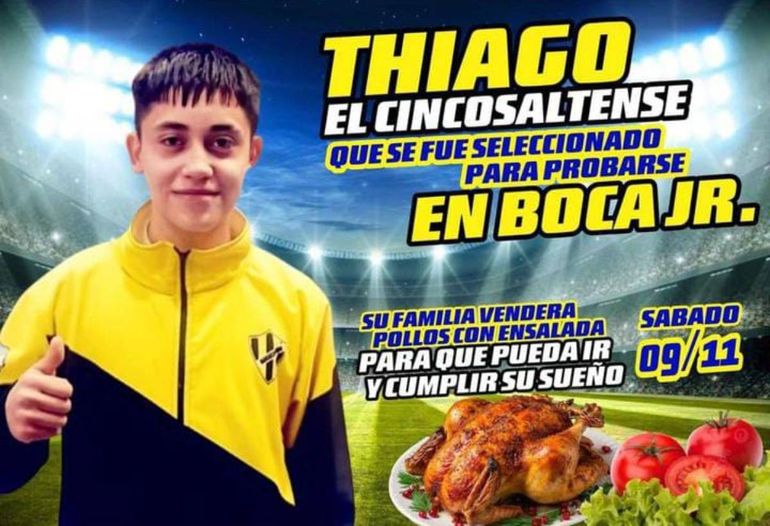 Thiago tiene un sueño y su familia hasta vende pollos para pagarle el viaje a Boca.