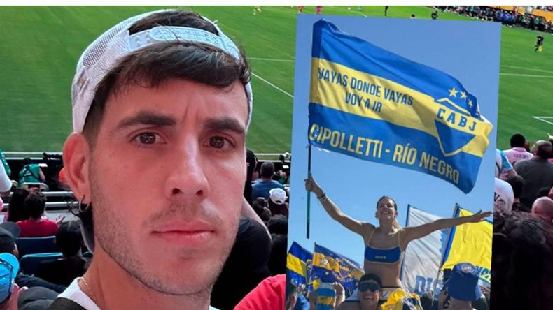 Gonzalo Cardozo en uno de los partidos del Mundial de Clubes y Ornella Bilo en el banderazo de Boca.