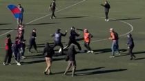 Simpatizantes de los dos clubes quedaron enfrentados cuerpo a cuerpo y llegaron a tirarse algunos golpes en el campo de juego.