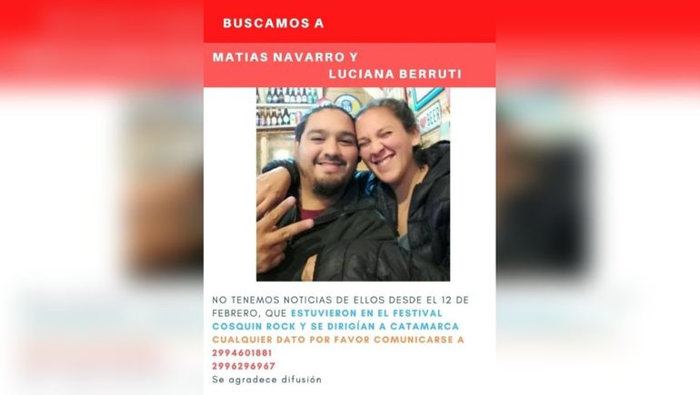 Apareció la pareja neuquina que había desaparecido tras el Cosquín Rock