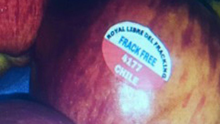 Las manzanas chilenas llevan un sello que alude al fracking.&nbsp;