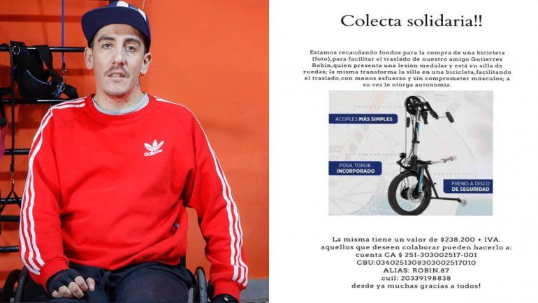 Se cayó, quedó tetrapléjico y necesita una bici adaptada para andar por la ciudad
