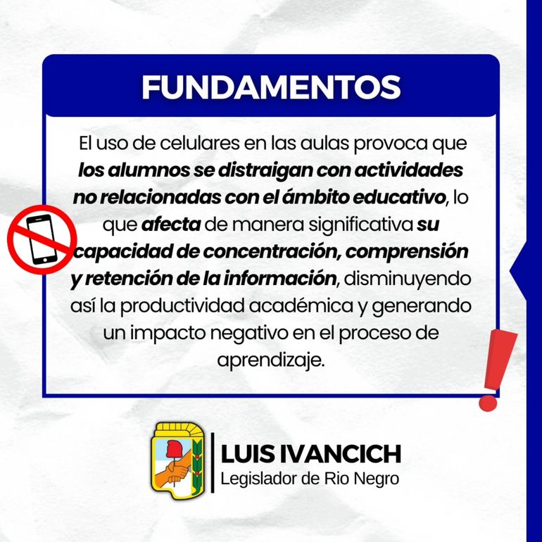 Los fundamentos de la presentación del proyecto de ley para regular el uso de celulares en las aulas.