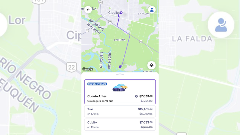 Cabify ya toma viajes en Cipolletti. (Simulación viaje desde centro a Isla Jordán) Cabify ya toma viajes en Cipolletti. (Simulación viaje desde centro a Isla Jordán)