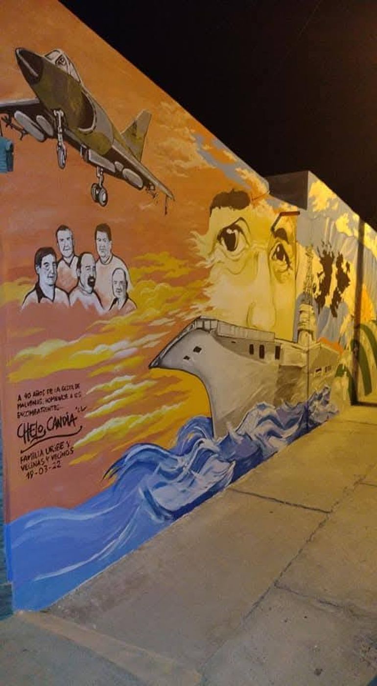El mural que rinde homenaje a los veteranos de la Guerra de Malvinas. 