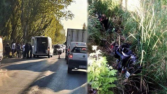 Un motociclista voló y terminó adentro de un desagüe