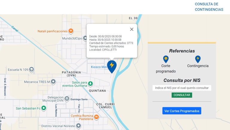 Al menos 3373 usuarios se vieron afectados esta mañana por problemas eléctricos en Cipolletti.