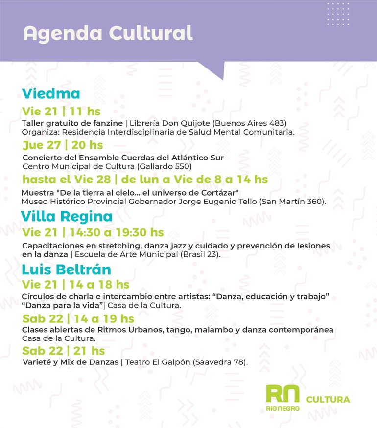 Este fin de semana, R&iacute;o Negro tiene una cargada agenda cultural para disfrutar 