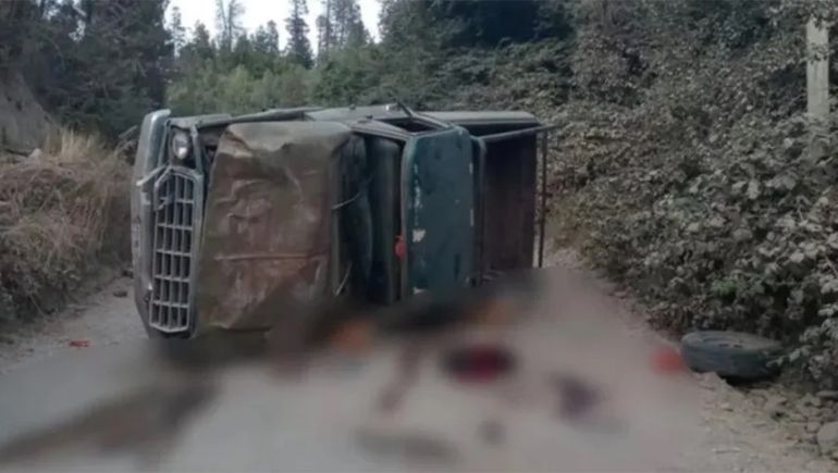 Una camioneta se quedó sin frenos, volcó y su conductor murió aplastado por el vehículo