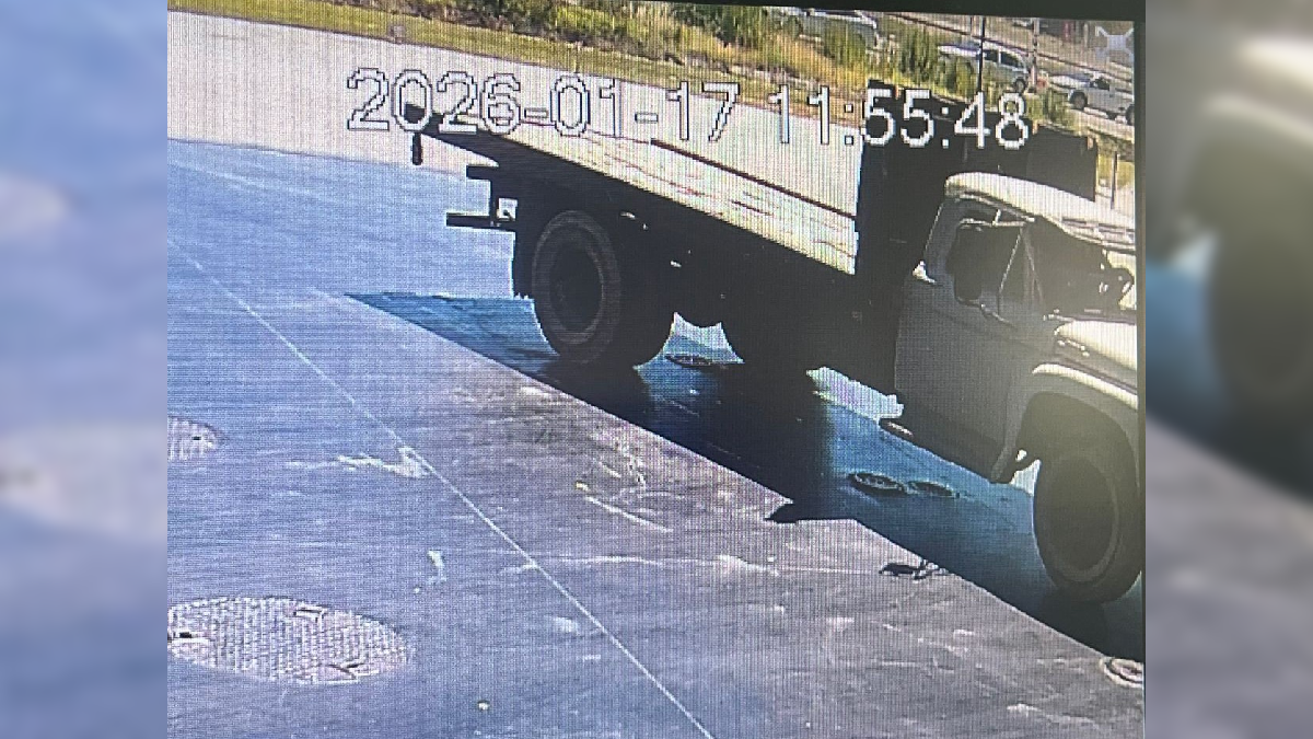 El camión en el que el empleado municipal fue a cargar combustible. La maniobra fue captada por las cámaras de seguridad de la estación de servicios.&nbsp;