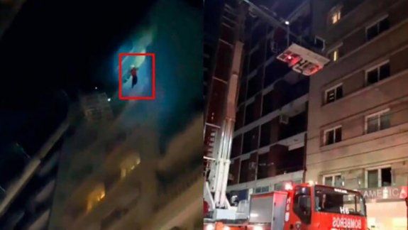 Impactante: futbolista se colgó de un balcón para escapar del fuego