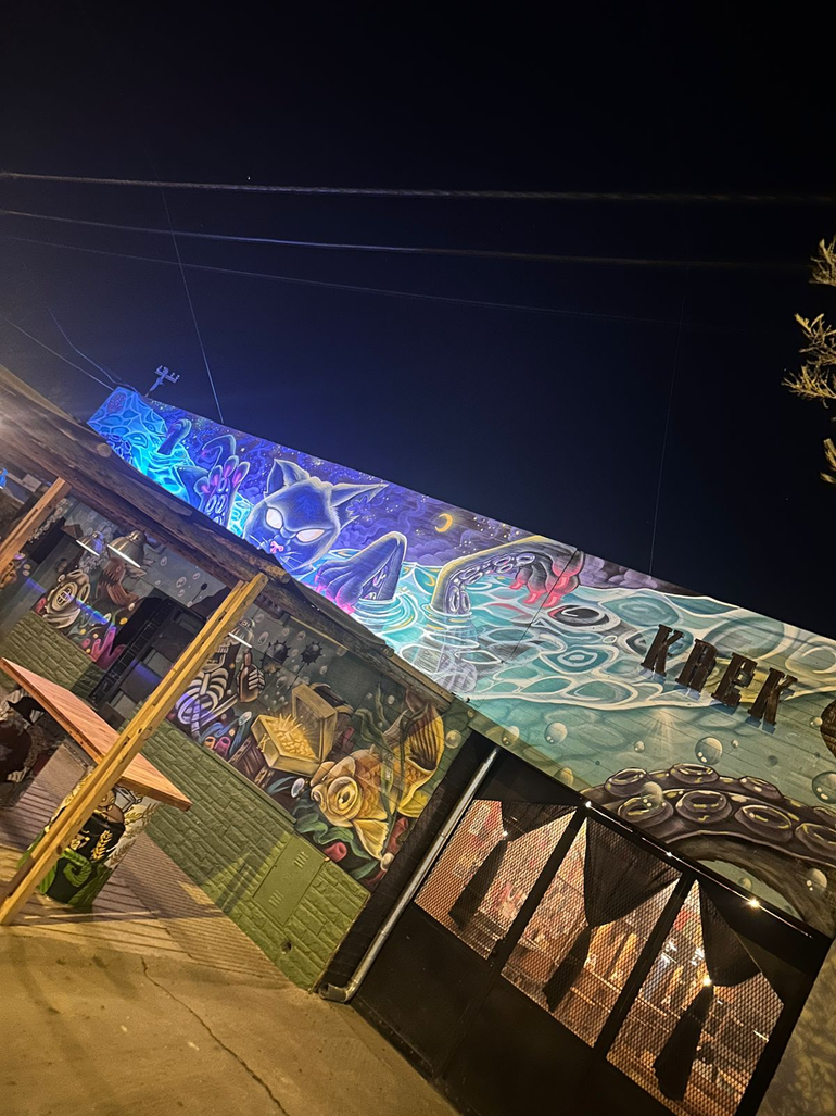 El frente del local con la imagen de la gata. El frente del local con la imagen de la gata.