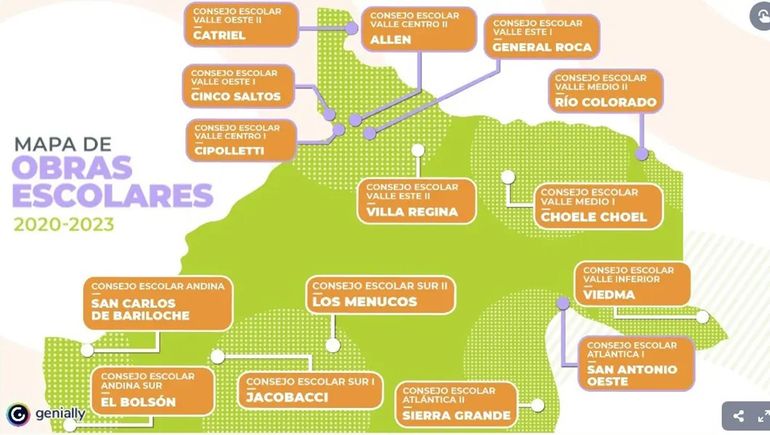 Educación ya cuenta con su mapa interactivo de obras escolares en Río Negro