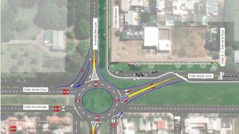 Imagen ilustrativa y panorámica de la nueva rotonda en Cipolletti y el sentido de las calles.