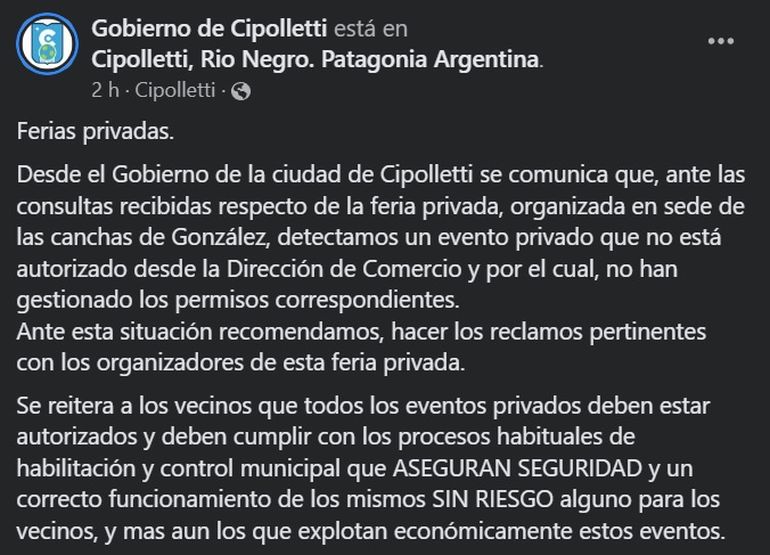 Cancelaron una feria privada en Cipolletti y hay bronca: ¿Qué pasó?