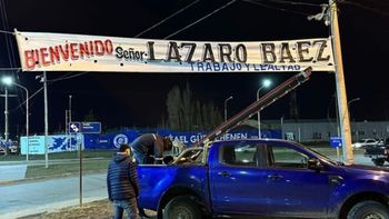 La foto del pasacalles de bienvenidas que publicó Lázaro Báez en su cuenta de Instagram, luego de llegar a El Calafate.  