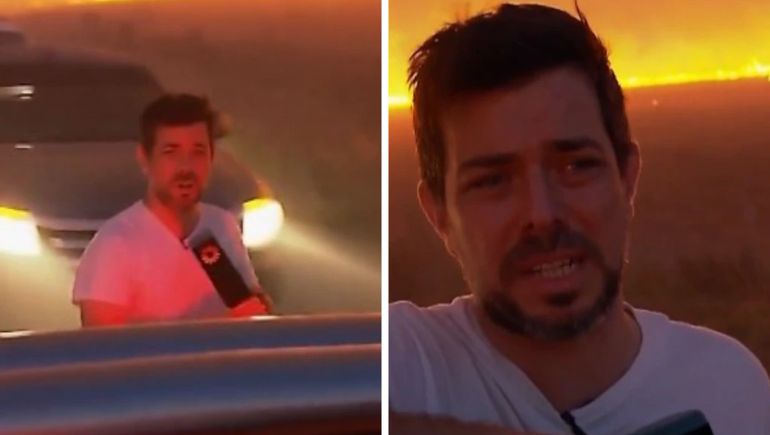 Periodista quedó en medio del fuego mientras transmitía en vivo