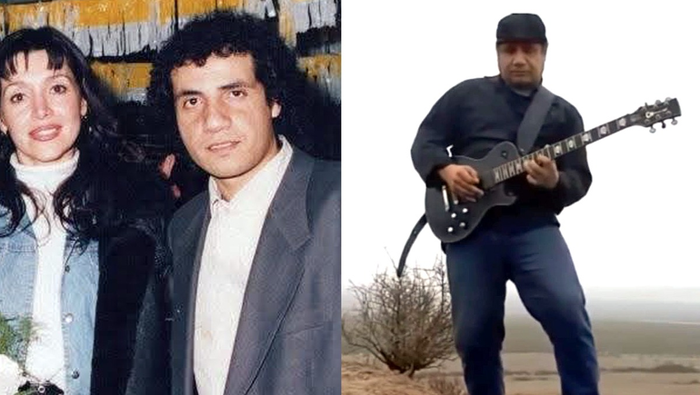 Marcelo junto a Gilda y ensayando al aire libre en Valle Medio. Un bajista de lujo