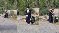tiene 8 anos y limpia las calles cipolenas para que no se contamine el planeta