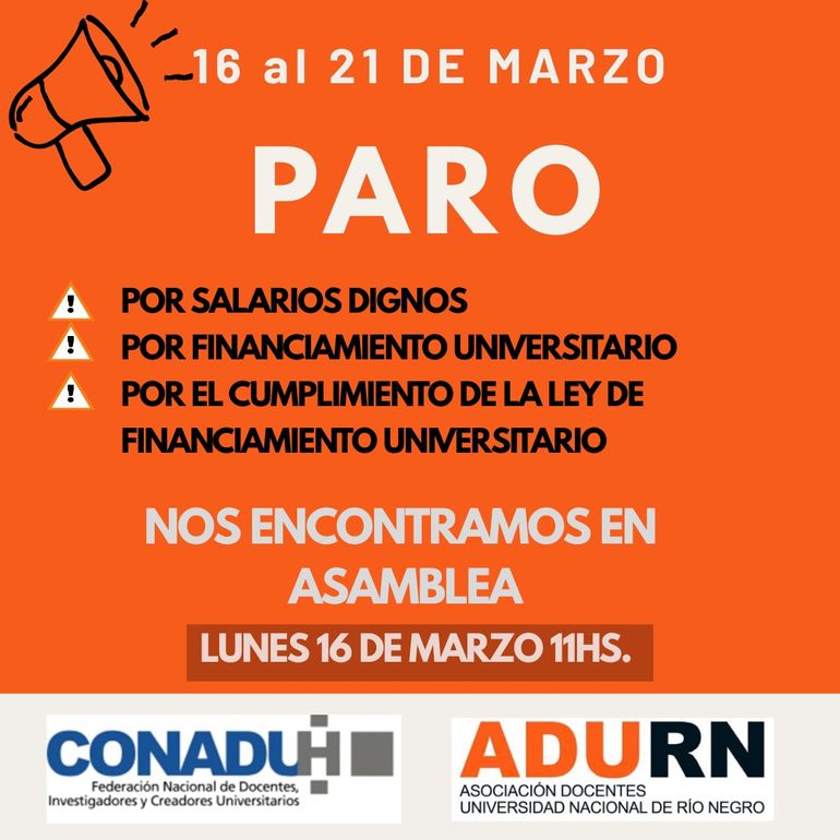 En las Universidades Nacionales de la Argentina habrá protestas durante toda la semana que viene. Gremios docentes como ADUNC, de la UNCo, y ADURN, de la UNRN, pararán todos los días. Otros, lo harán por 24 horas. Se endurecen los reclamos por mejores salarios.
