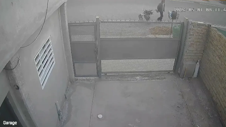 En la imagen se ve al sujeto y el cesto donde robaría la bolsa de residuo.