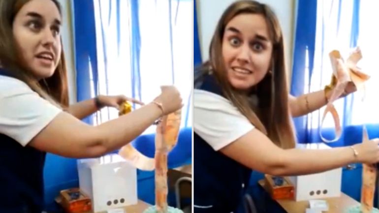 Emocionante: alumnos sorprendieron a su maestra con una torta de billetes