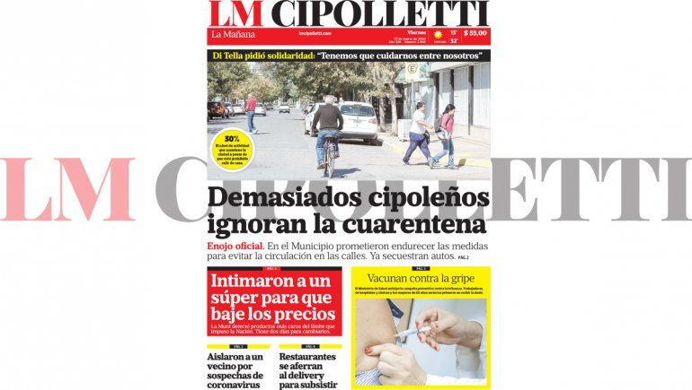 La edición impresa de LM Cipolletti de hoy