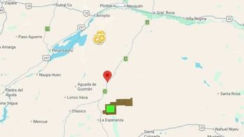 El mapa con el lugar del hallazgo de Oro en la región. La perforación, el próximo paso.