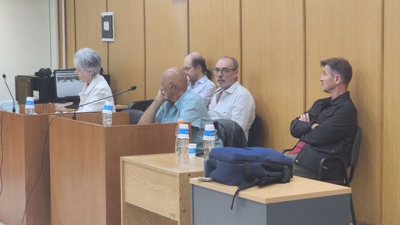 Mastandrea, Mascaró y Caffaratti, tres de los condenados por la estafa al Ipross, en la audiencia de ayer. Sandra Fasano siguió el debate conectada por Zoom desde Allen.