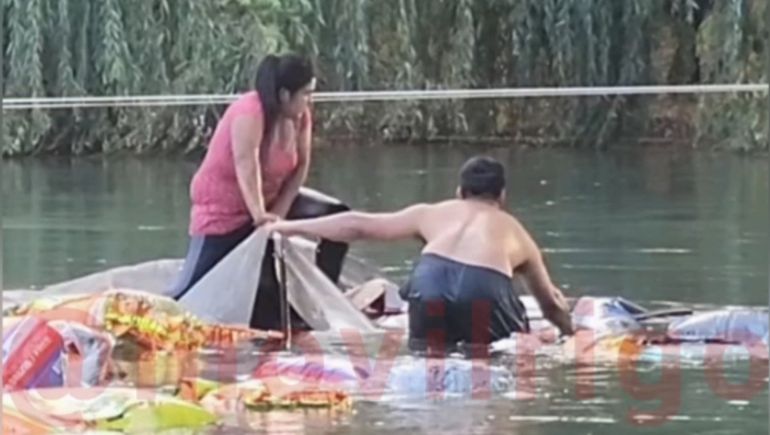 Una pareja nadó hasta el camión sumergido para robar: él terminó preso