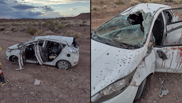 Pareja con dos bebés volcó en Ruta 237: la madre resultó con graves heridas