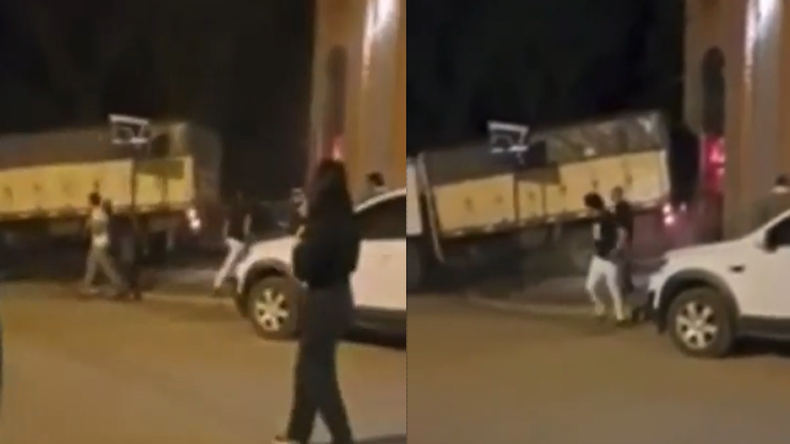Video: se enojó por el precio del whisky y chocó su camión contra el boliche