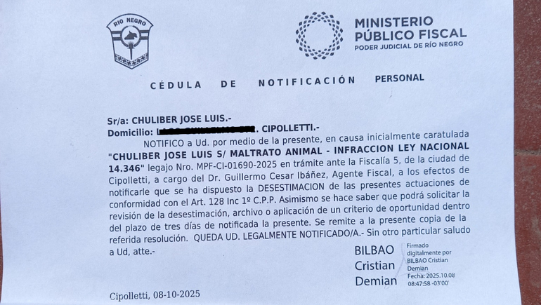 El Ministerio Público Fiscal desestimó la denuncia por maltrato animal hacia Jose Luis Chuliber.