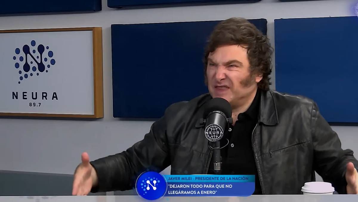 El presidente Javier Milei, este lunes, con Alejandro Fantino en Neura.