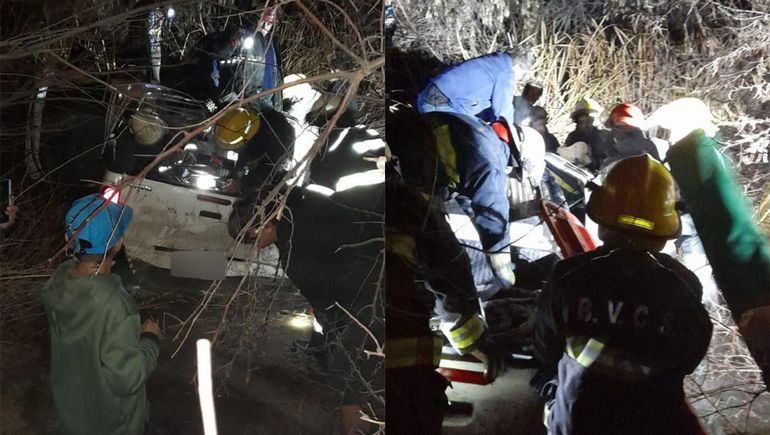 Ruta 70: una familia cayó a una laguna con su camioneta