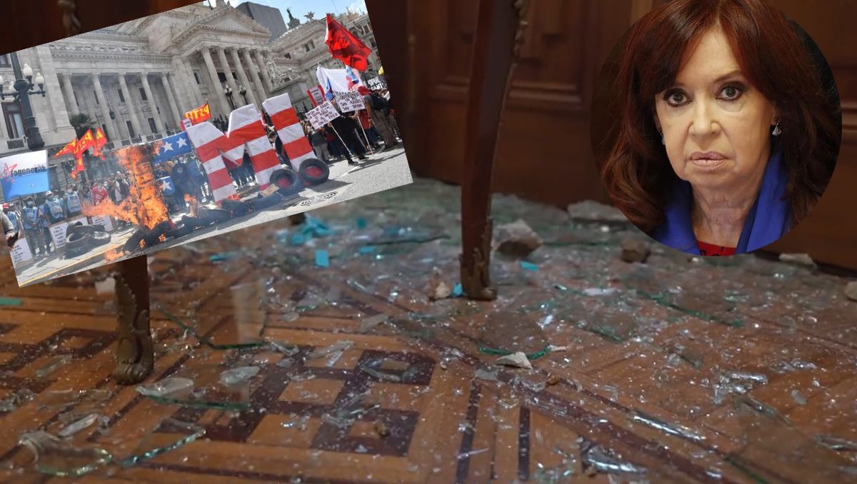 Cristina mostró su oficina después de la lluvia de piedras