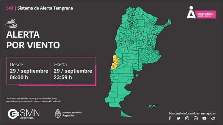 Alerta meteorológica por tormentas, vientos y nevadas: hay 62 localidades afectadas