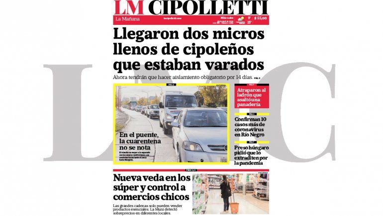 La edición impresa de LM Cipolletti de hoy