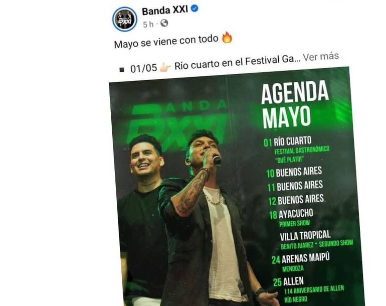 Banda XXI hizo el anuncio en redes sociales. Banda XXI hizo el anuncio en redes sociales.