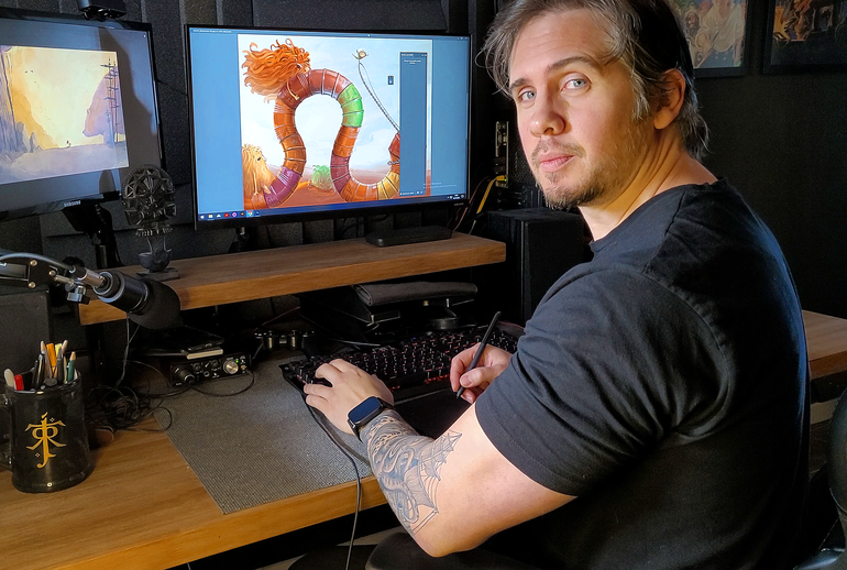Todas sus historias son ilustradas por él, en un proceso creativo que lo conecta desde Bariloche al mundo.