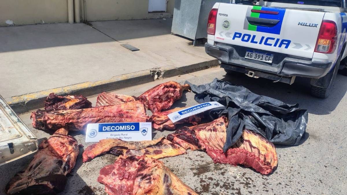 La carne decomisada, en una imagen que difundió la policía de Río Negro.