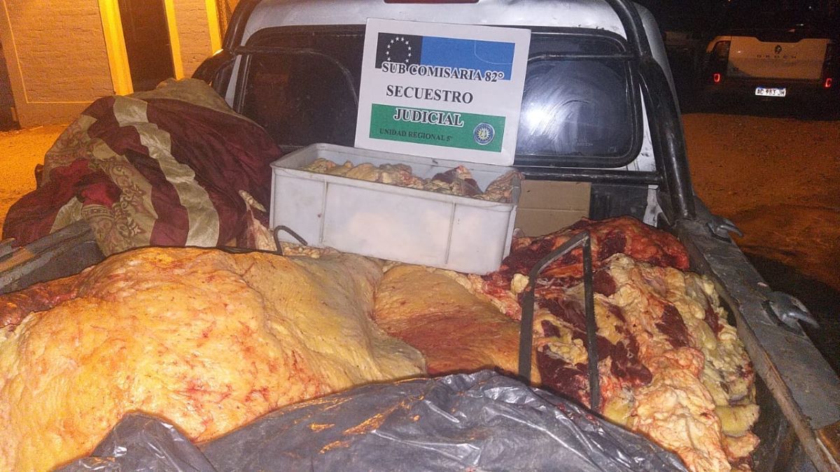 La Policía de Las Perlas interceptaron la camioneta en la que llevaban una vaca faenada ilegalmente.&nbsp;