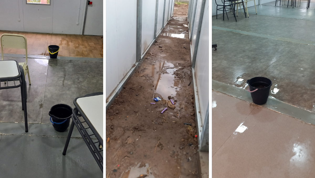 En Cipolletti, el temporal de lluvia evidenció filtraciones y goteras en la Escuela Laboral 4.