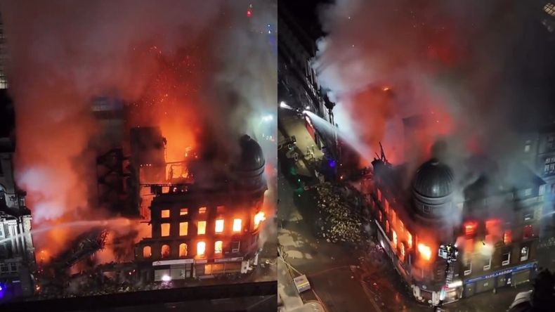El fuego provocó el derrumbe de la cúpula de un histórico edificio de Glasgow.