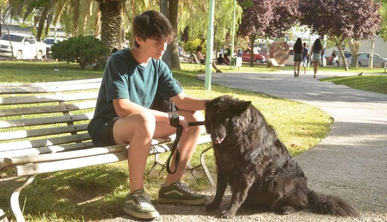 Toda la ternura de Ramirito hacia su perra en una plaza céntrica.