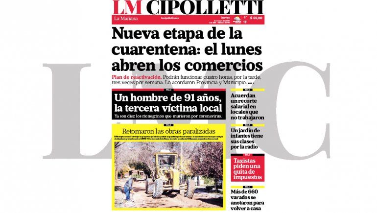 La edición impresa de LM Cipolletti de hoy