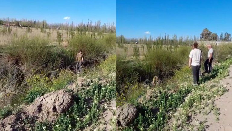 Susto en Allen: padre e hijo cayeron con su tractor a un desagüe