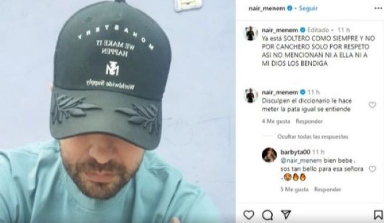 El posteo de Carlos Nair Menem donde anuncia la separación de su novia colombiana.